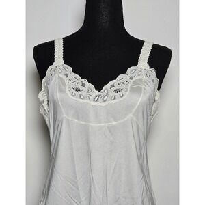 Vintage Inspired Women's Lace Trim Slip Dress Ivory White Midi Floral Lace boho